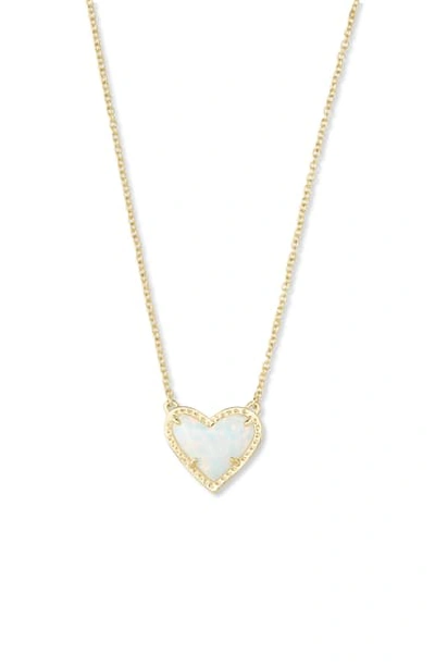 Kendra Scott Ari Heart Pendant Necklace In Gold/ White Kyocera Opal