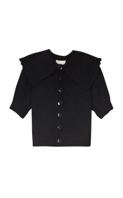 Bytimo Women's Ruffled Mohair-wool Knit Cardigan In Black