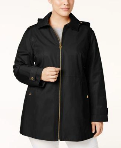 Michael Kors Michael Plus Size Hooded Raincoat In Black | ModeSens
