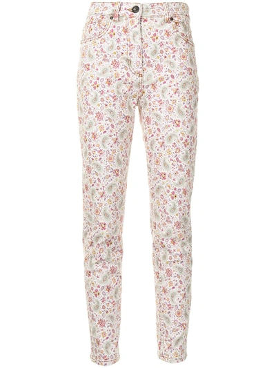 Etro Floral Print Stretch Cotton Skinny Jeans In Multicolor