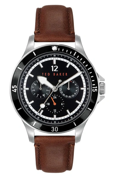 Ted Baker Northn Leather Strap Watch, 43mm In Brown
