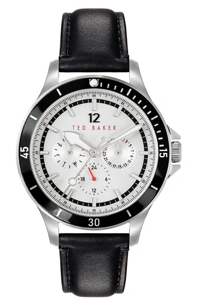 Ted Baker Northn Leather Strap Watch, 43mm In Black/ White