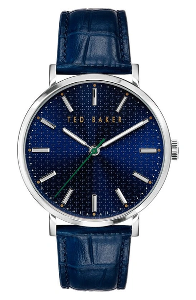 Ted Baker Phylipa Leather Strap Watch, 41mm In Blue