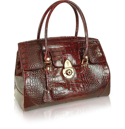L.a.p.a. Handbags Ruby Red Croco Stamped Patent Leather Satchel Bag In Rouge
