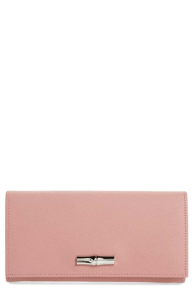 Longchamp Roseau Leather Continental Wallet In Antique Pink