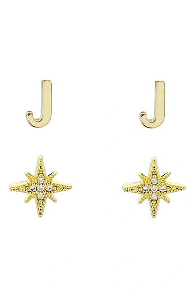 Panacea Initial Starburst Set Of 2 Stud Earrings In Gold