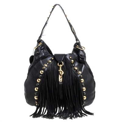 Pre-owned Gucci Black Leather And Suede Babouska Fringe Hobo
