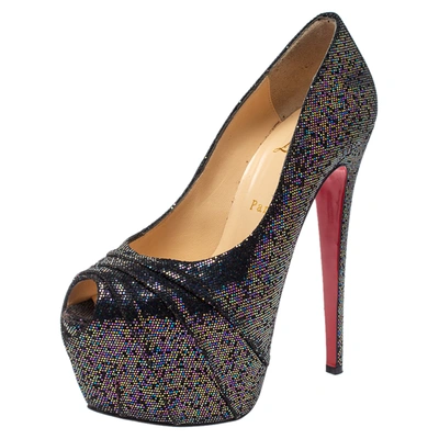 Pre-owned Christian Louboutin Black Glitter Fabric Drapesse 160 Spotlight Pumps Size 38