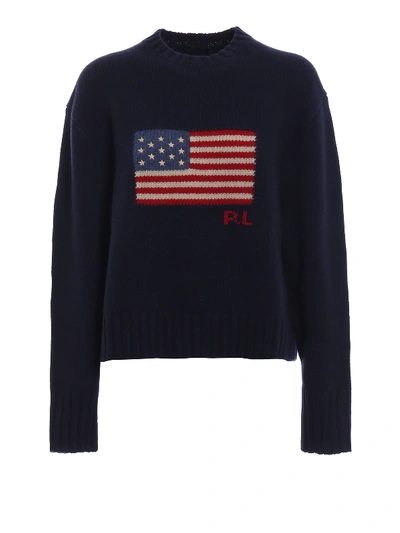 Polo Ralph Lauren American Flag Intarsia Wool Boxy Sweater In Blue