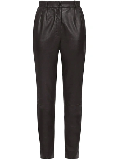 Dolce & Gabbana Leather Carrot Fit Trousers In Black