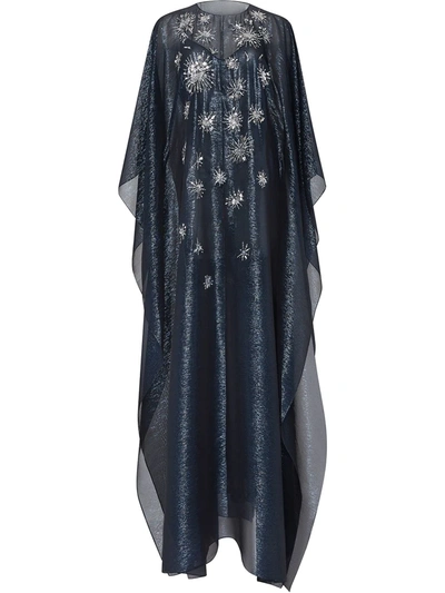 Oscar De La Renta Star Sequinned Caftan Gown In Blue