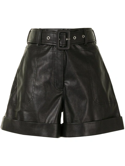 Tanya Taylor Turn-up Hem Faux Leather Shorts In Black