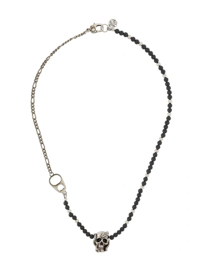 Alexander Mcqueen Snake Skull Beaded Necklace In Silver