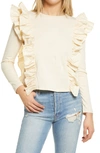 English Factory Poplin Ruffle Trim Shirt In Beige