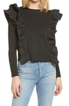 English Factory Poplin Ruffle-trim Long-sleeve T-shirt In Black