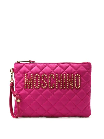 Moschino Stud Detailed Logo Pouch In Fuxia