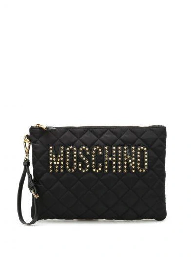 Moschino Stud Detailed Logo Pouch In Black