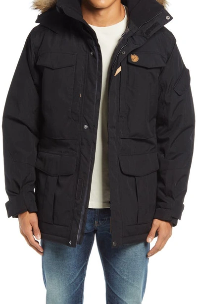 Fjall Raven Nuuk Parka With Faux Fur Trim In Black