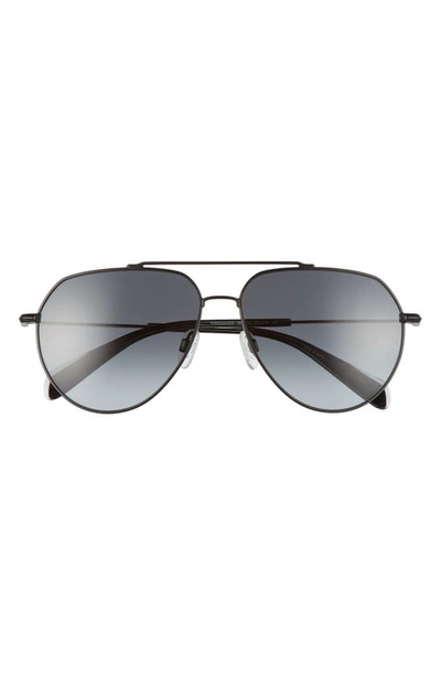 Rag & Bone 60mm Aviator Sunglasses In Matte Black/dark Grey Gradient