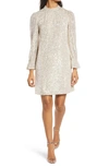 Julia Jordan Sequin Long Sleeve Shift Dress In Ivory Silver