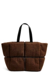 Topshop Faux Fur & Vinyl Tote Bag In Brown