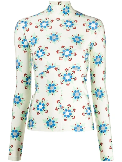 Paco Rabanne Floral-print Stretch-jersey Top In Beige