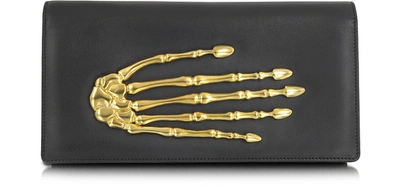 Bernard Delettrez Designer Handbags Black Nappa Leather Pochette W/skeleton Hand In Noir