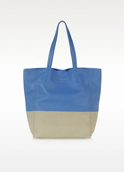 Le Parmentier Handbags Large Color Block Nappa Leather Tote In Taupe,blue