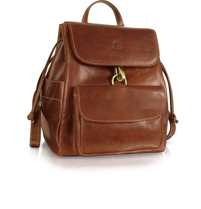 Chiarugi Handbags Handmade Brown Genuine Leather Backpack In Marron