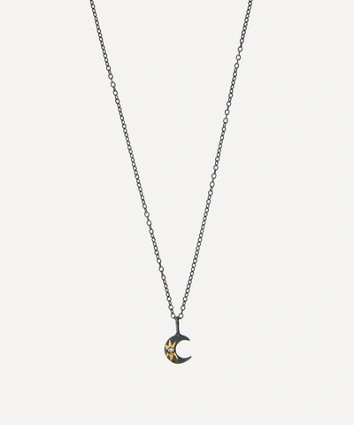 Acanthus Oxidised Silver Tiny Celestial Diamond Star Crescent Moon Pendant Necklace