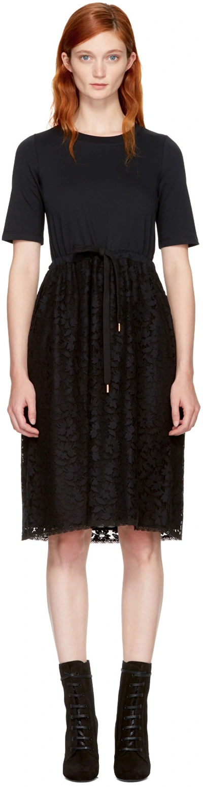 See By Chloé Drawstring Lace-skirt T-shirt Dress, Black In S9h Black