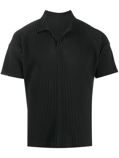 Issey Miyake Plissé Polo Shirt In Black