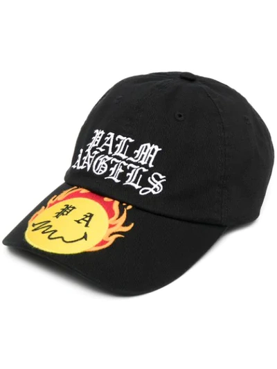 Palm Angels Burning Head Logo-embroidered Baseball Cap In Black