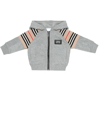Burberry Baby Icon Stripe Cotton Hoodie In Grey