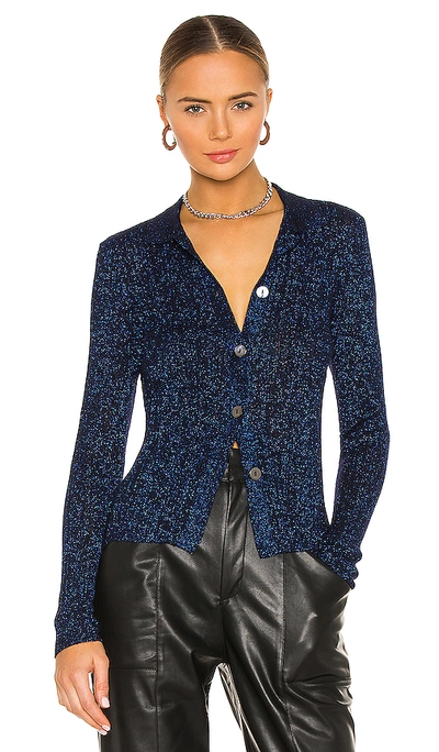 Autumn Cashmere Shimmer Rib Polo Cardigan In Blue Spark