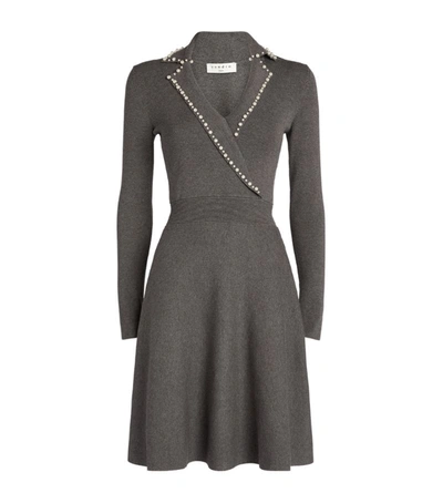 Sandro Womens Dark Grey Embellished Stretch-knit Mini Dress 8