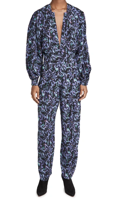 Iro Lanta Pleated Printed Crepe Jumpsuit In Black Multico