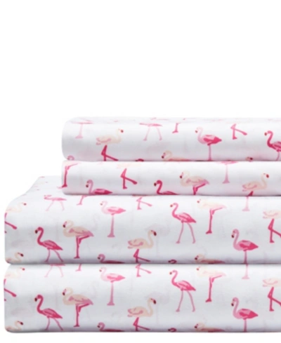 Elite Home Microfiber Whimsical Queen Sheet Set Bedding In Flamingo