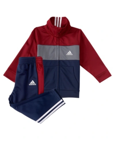 Adidas Originals Kids' Adidas Baby Boys Zip Front Tricot Jacket And Pants Set In Burgundy
