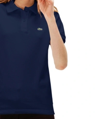 Lacoste Short Sleeve Slim Fit Stretch Pique Polo Shirt In Navy