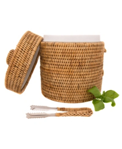 Artifacts Trading Company Artifacts Rattan Ice Bucket With Tongs In Honey Brown
