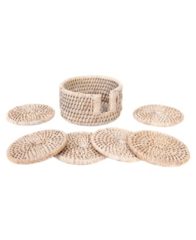 Artifacts Trading Company Artifacts Rattan Round Coasters - 7 Piece Set In Off-white