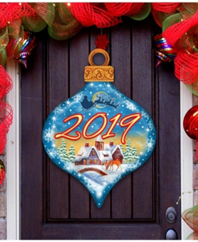 Designocracy 2019 Christmas Village Drop Dated Wooden Door Hanger In Multi