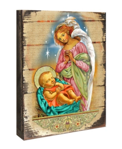 Designocracy Icon Blessing Angel With Child Wall Art On Wood 8" In Multi