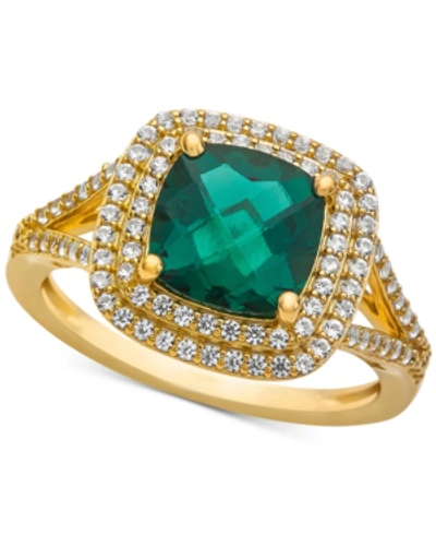 Macy's Lab-created Emerald (1-1/2 Ct. T.w.) & White Sapphire (1/2 Ct. T.w.) Ring In 14k Gold-plated Sterlin