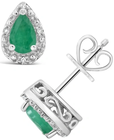 Macy's Emerald (3/4 Ct. T.w.) And Diamond Accent Stud Earrings In Sterling Silver