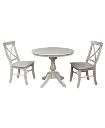 International Concepts 36" Round Extension Dining Table With 2 X-back Chairs In Gray