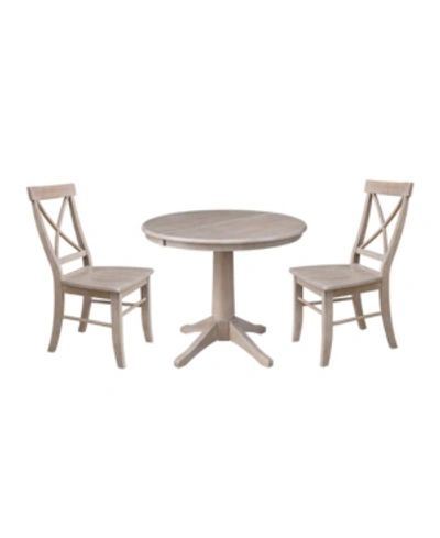 International Concepts 36" Round Extension Dining Table With 2 X-back Chairs In Gray