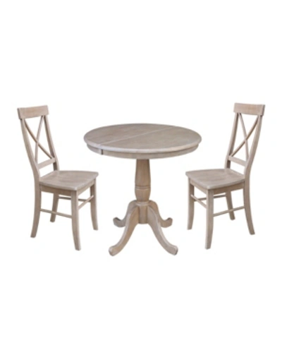 International Concepts 36" Extension Table And Two Chairs In Light Grey