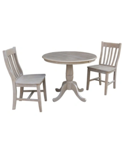 International Concepts 36" Round Extension Dining Table With 2 Cafe Chairs In Gray